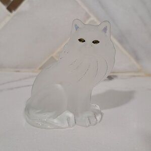 Frosted Crystal Persian Cat Glass Figurine jewel green eyes and glitter detail